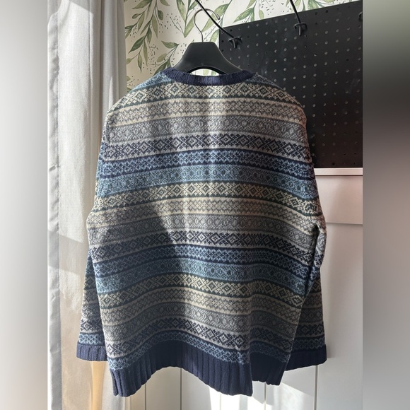 Vintage Men’s Gap Fair Isle Blue Gray Nordic Crew Neck Sweater Size Large 90s L - Picture 2 of 8